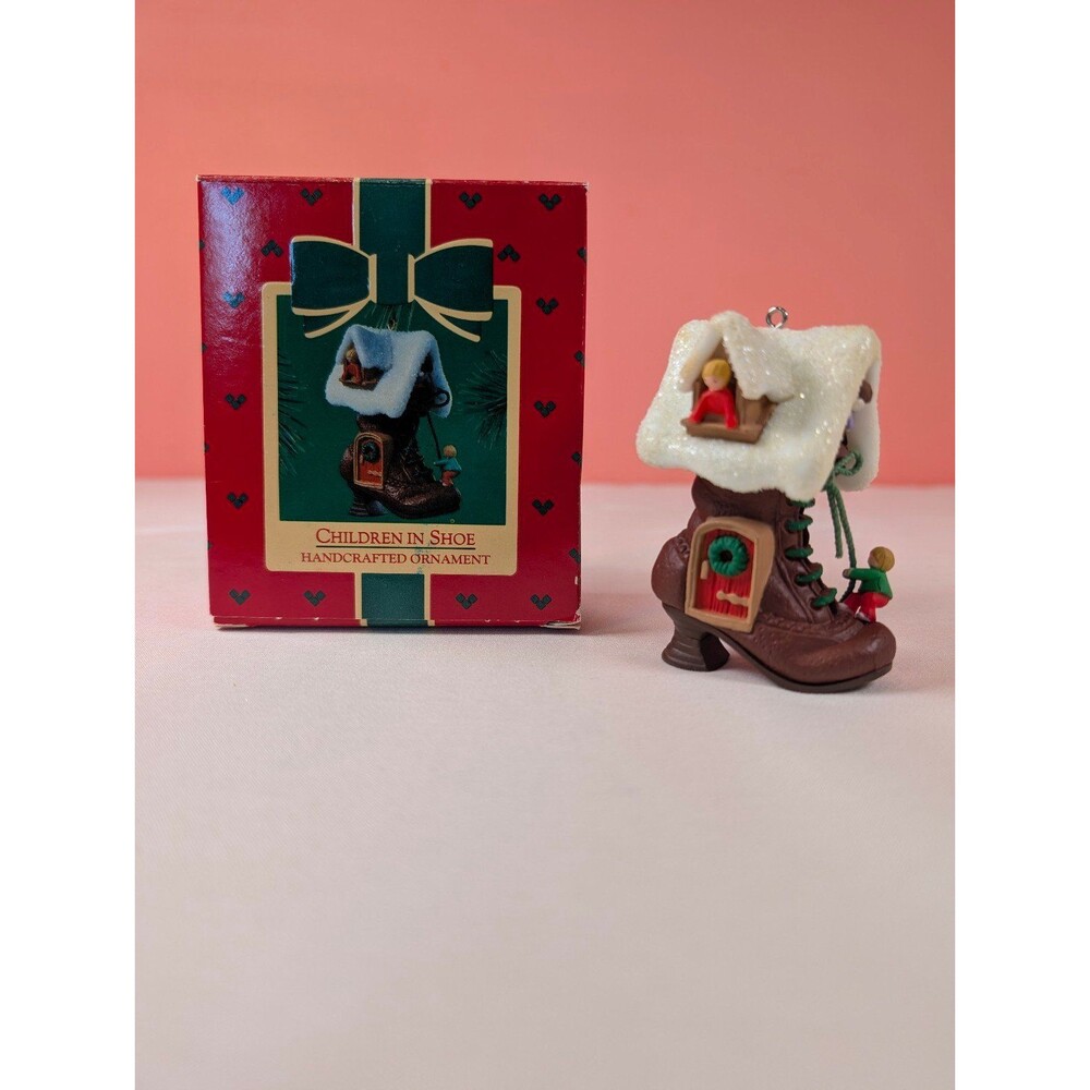 Vintage Hallmark Keepsake Christmas Ornament Children in Shoe 1985
